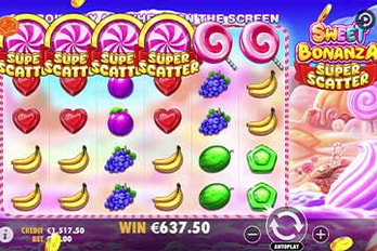 Sweet Bonanza Super Scatter Slot Game Screenshot Image